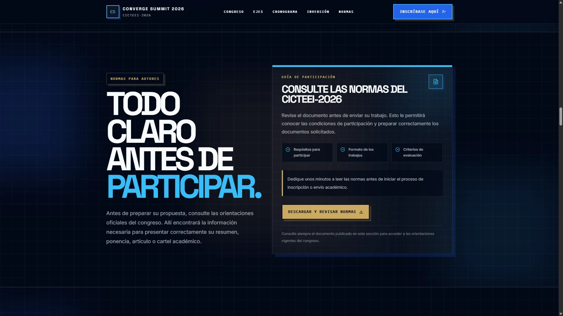 Sección de inscripción del Converge Summit 2026
