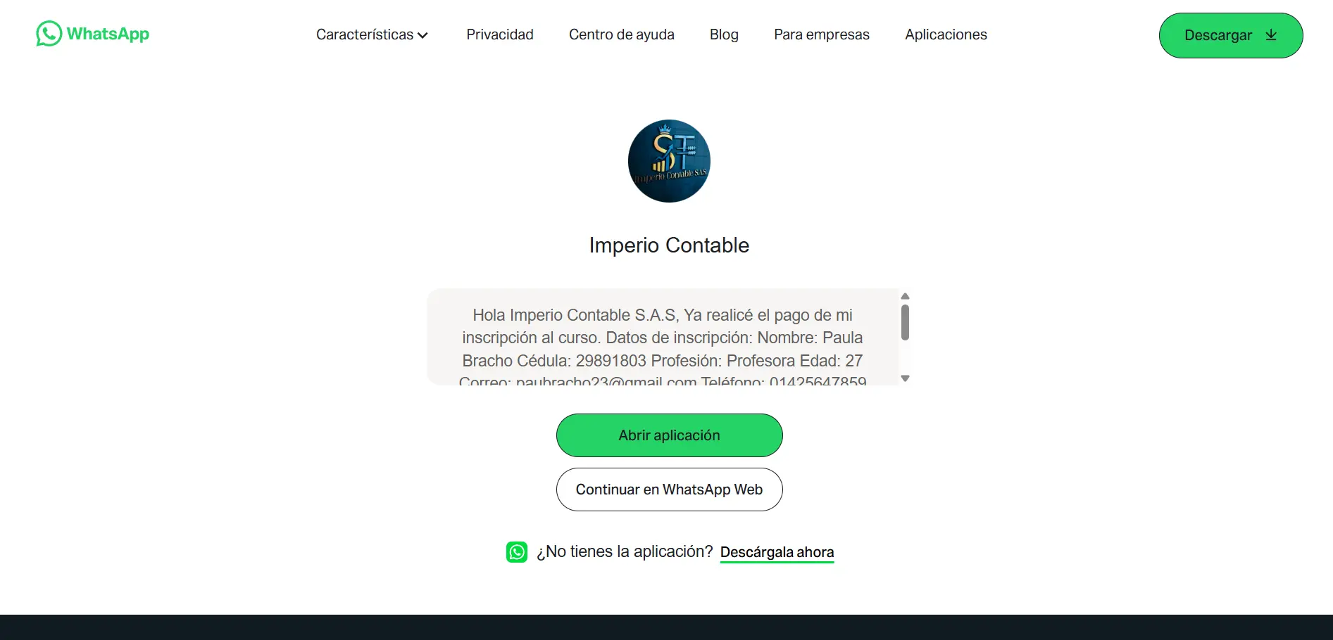 Sección de contacto de ImperCursos
