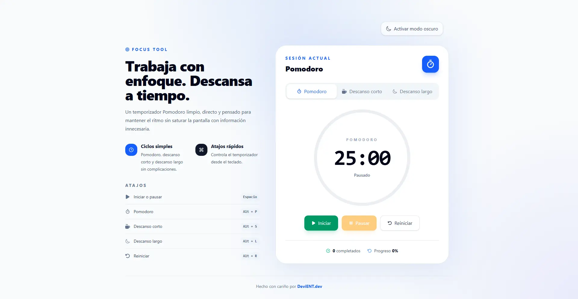 Interfaz de Pomodoro Timer