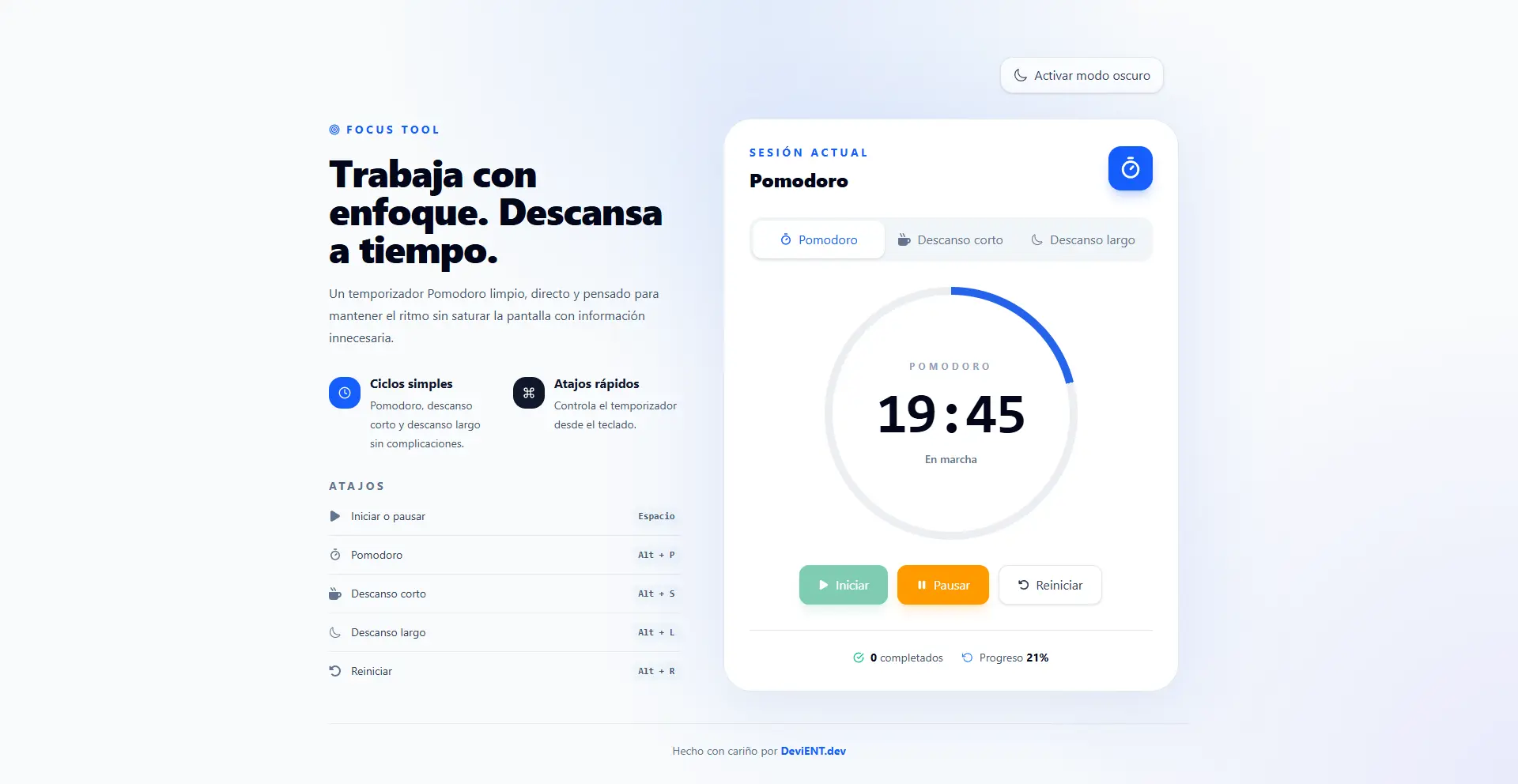 Interfaz de Pomodoro Timer