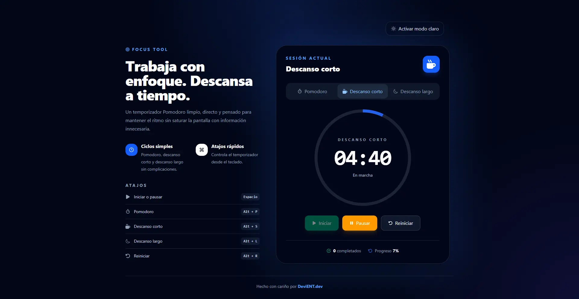 Interfaz de Pomodoro Timer