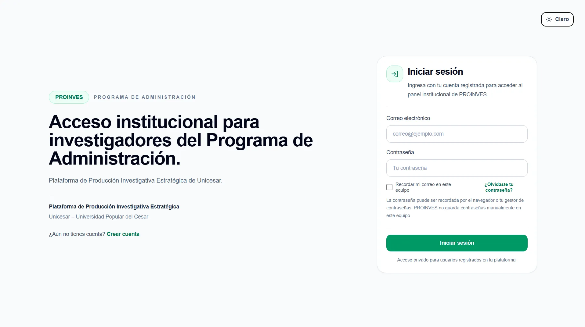 Inicio de Proinves