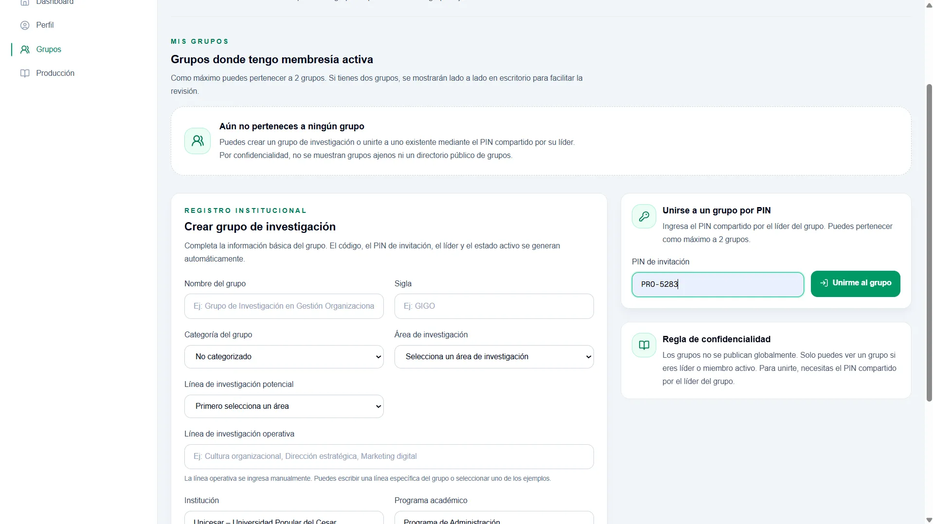 Sección de contenido de Proinves