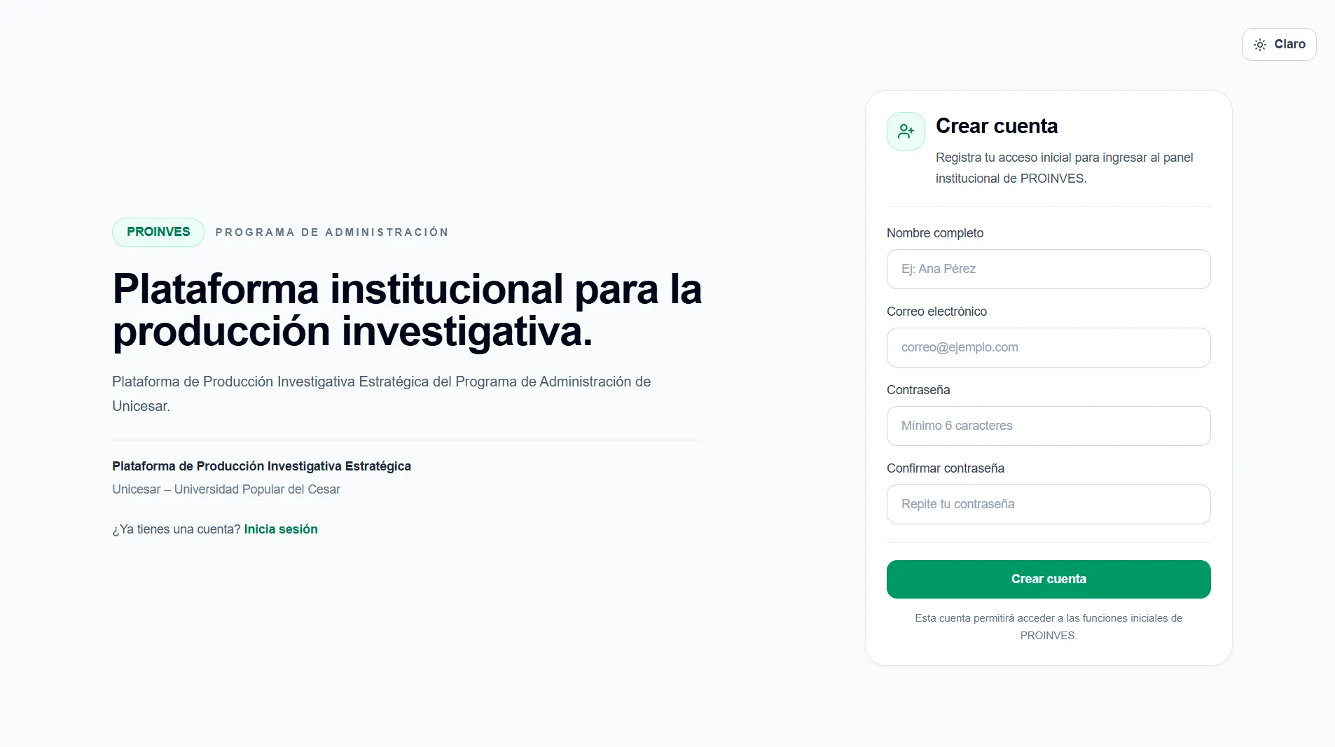 Sección de contenido de Proinves