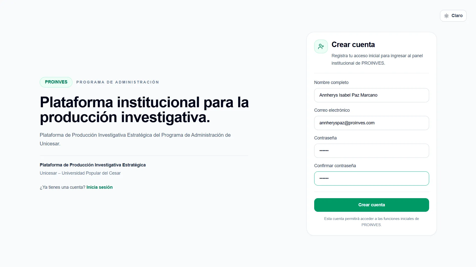 Sección de contenido de Proinves