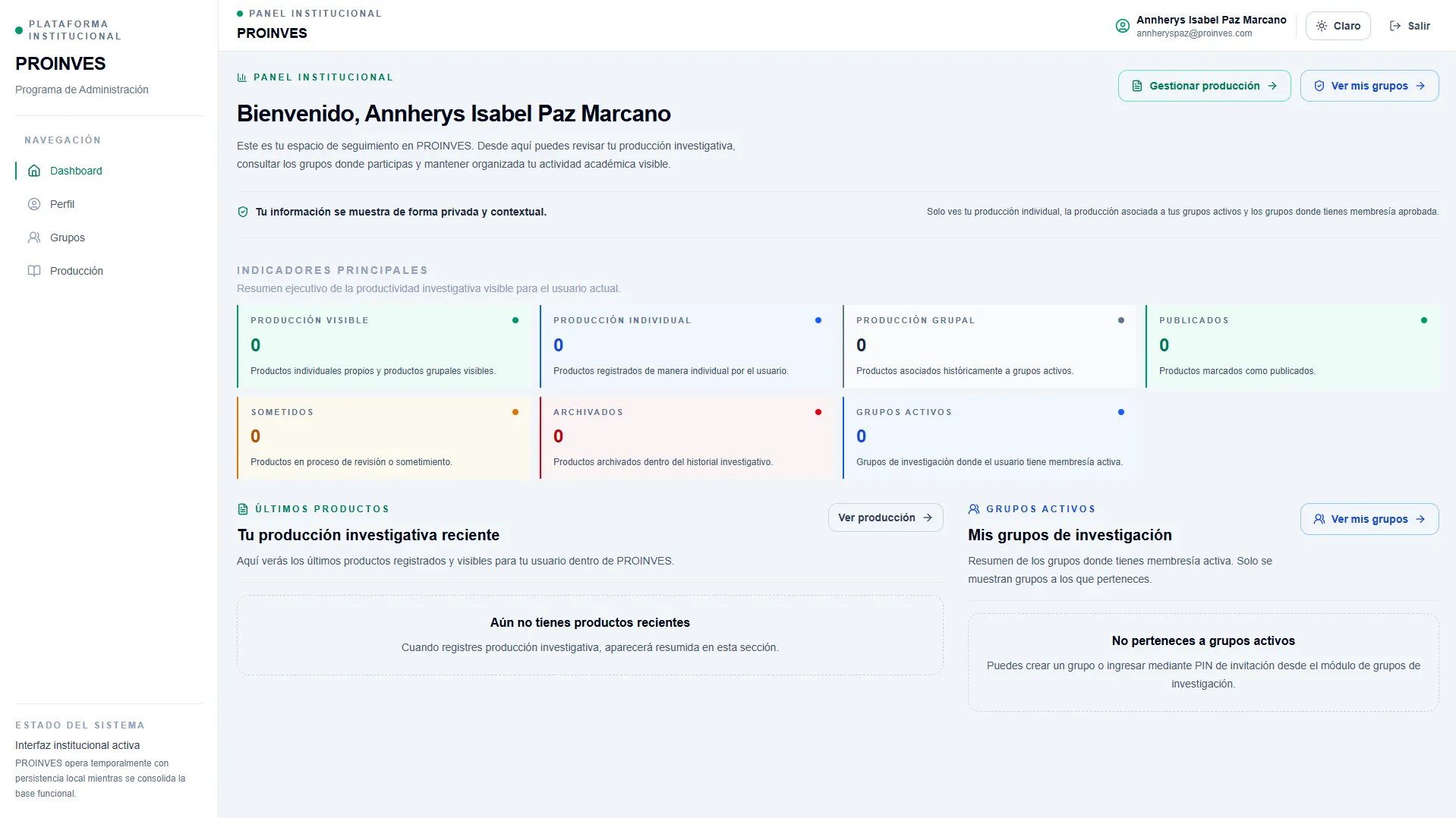 Sección de contenido de Proinves