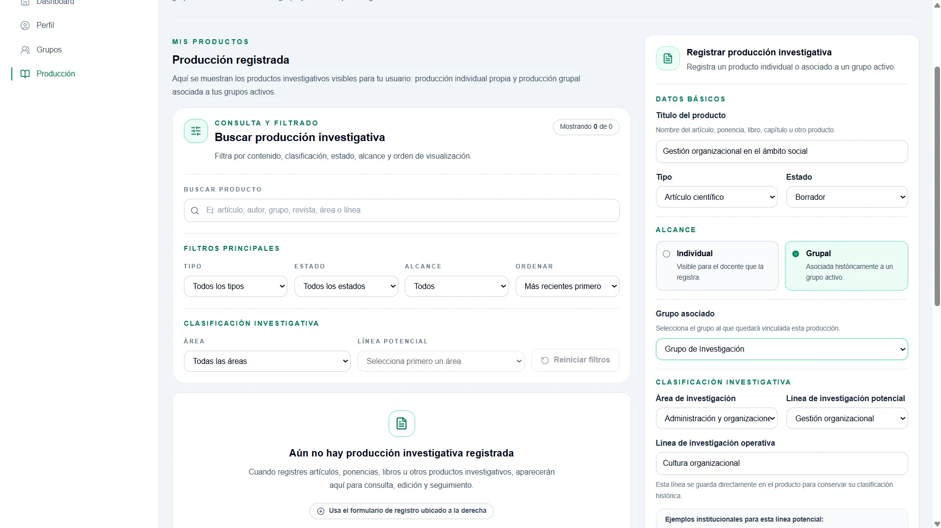 Sección de contenido de Proinves