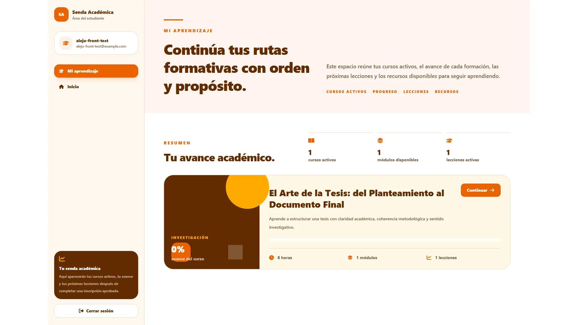 Área de aprendizaje de Senda Académica