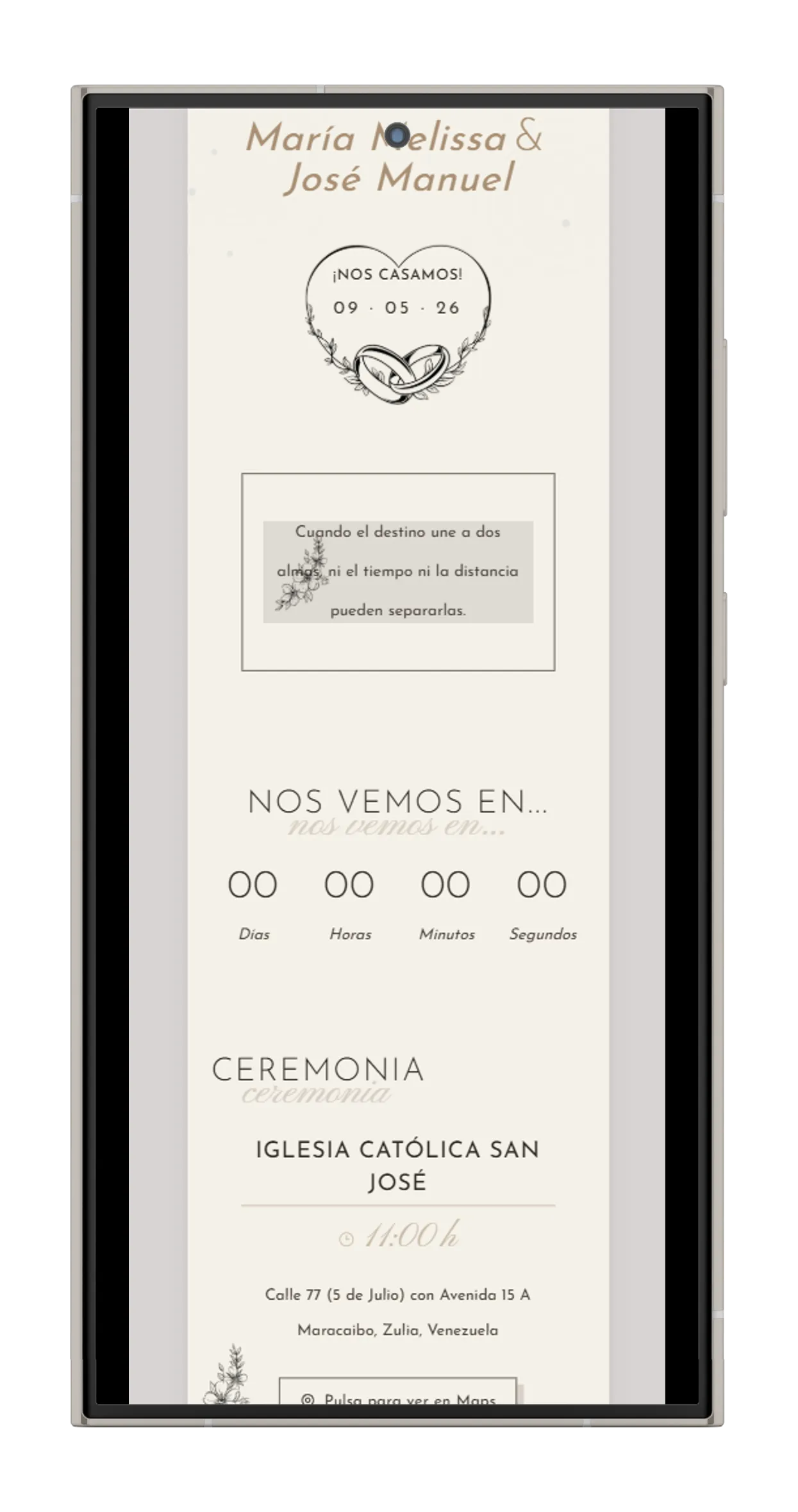 Detalles del evento de boda